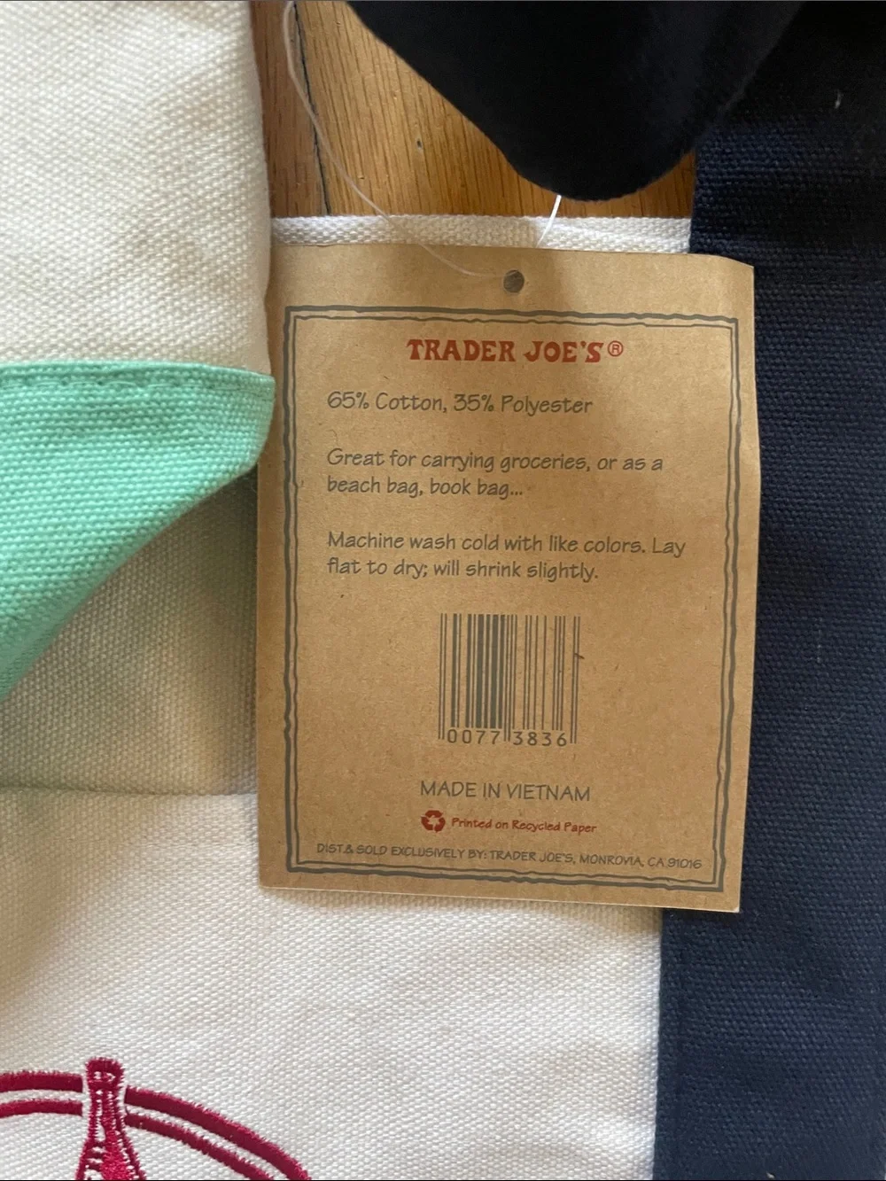 2 New Trader Joe’s Tote Bags Mini & Large   Navy Teal small bag light blue Lot